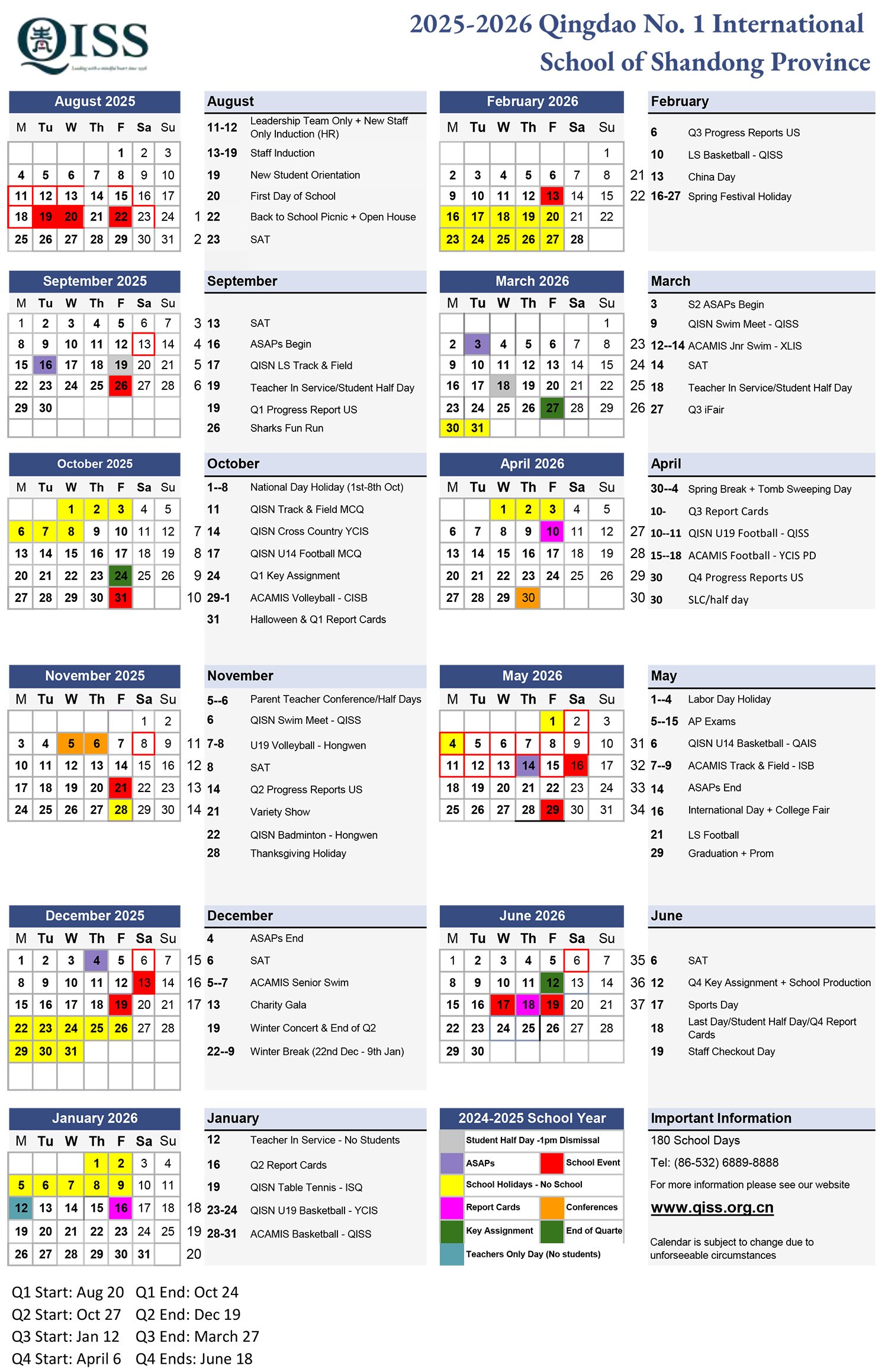 2025-2026 QISS Calendar