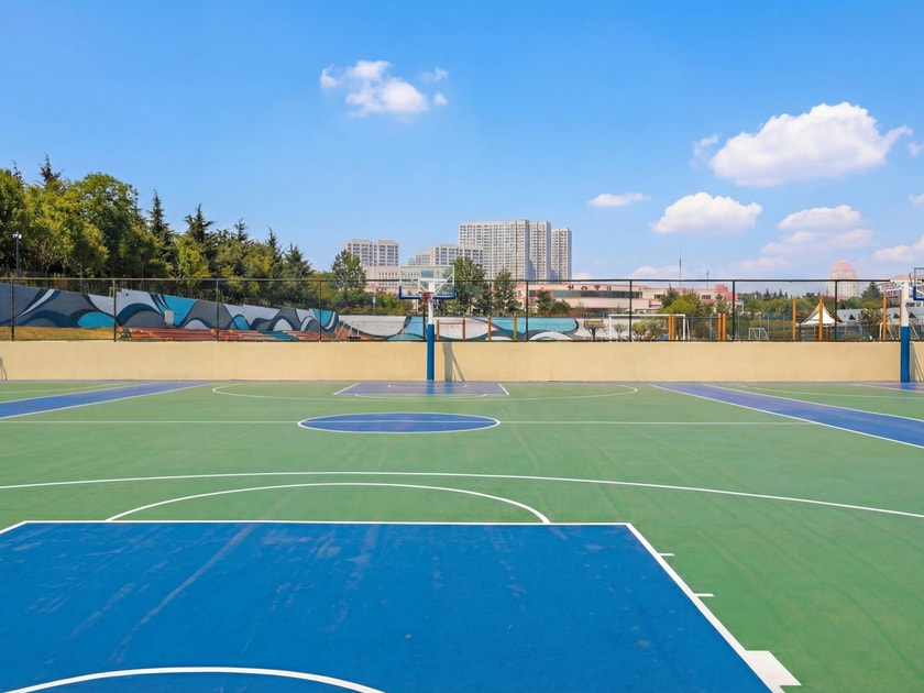 School Clubs and Activities: A Guide for Students 2 QISS outdoor multi-sport court with basketball and volleyball markings, showing the breadth of athletic co-curricular options available to students