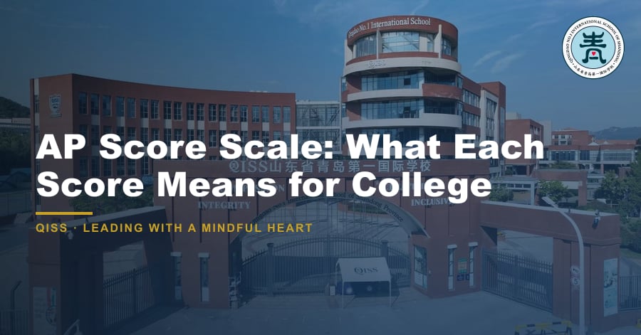 AP Score Scale: What Each Score Means for College - QISS Qingdao campus, with title overlay and school logo