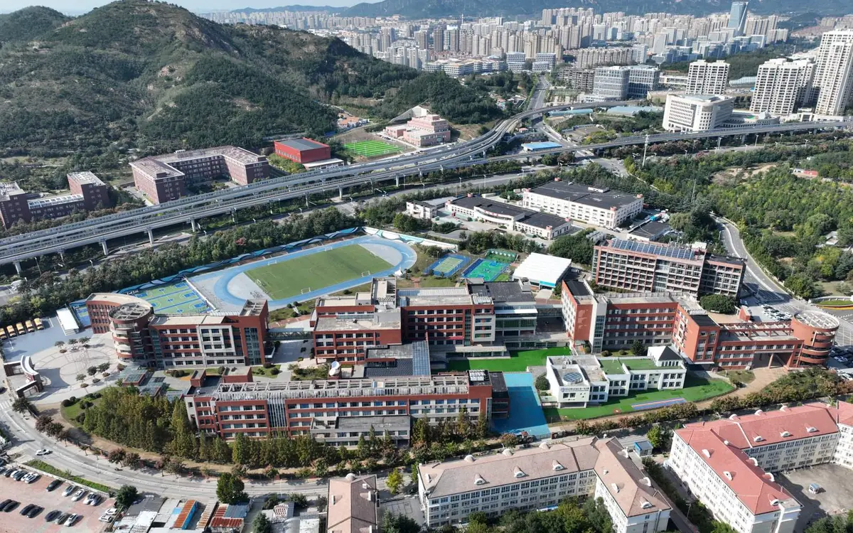 Aerial view of the QISS campus in Laoshan, Qingdao